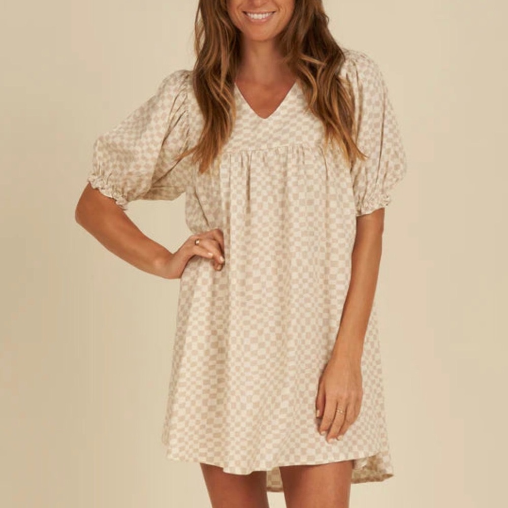 New! Rylee + Cru Jolene Dress in Dove Check sz L NWT
